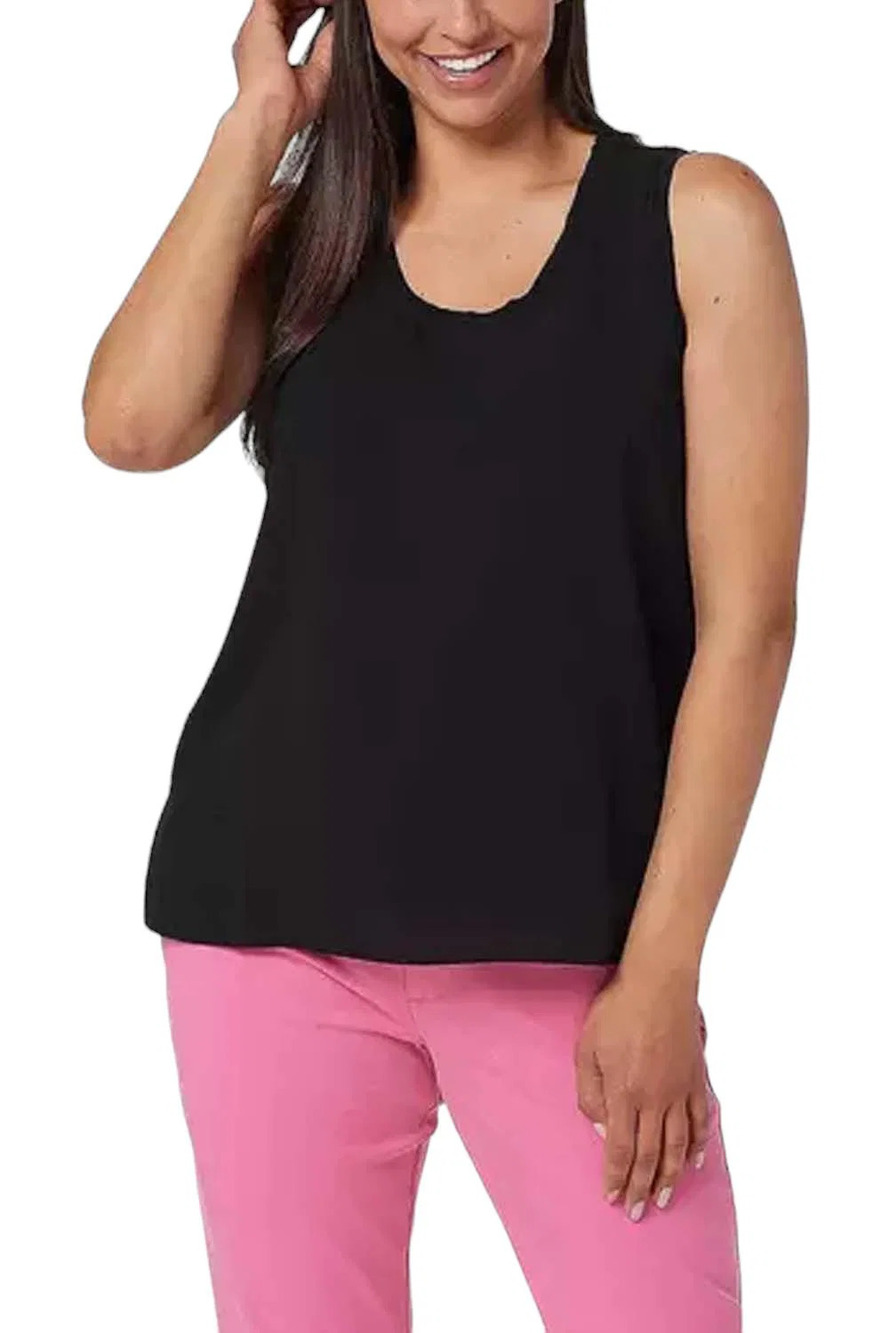 StyleList by Micaela Woven Front Mixed Media Tank Black - Regular
